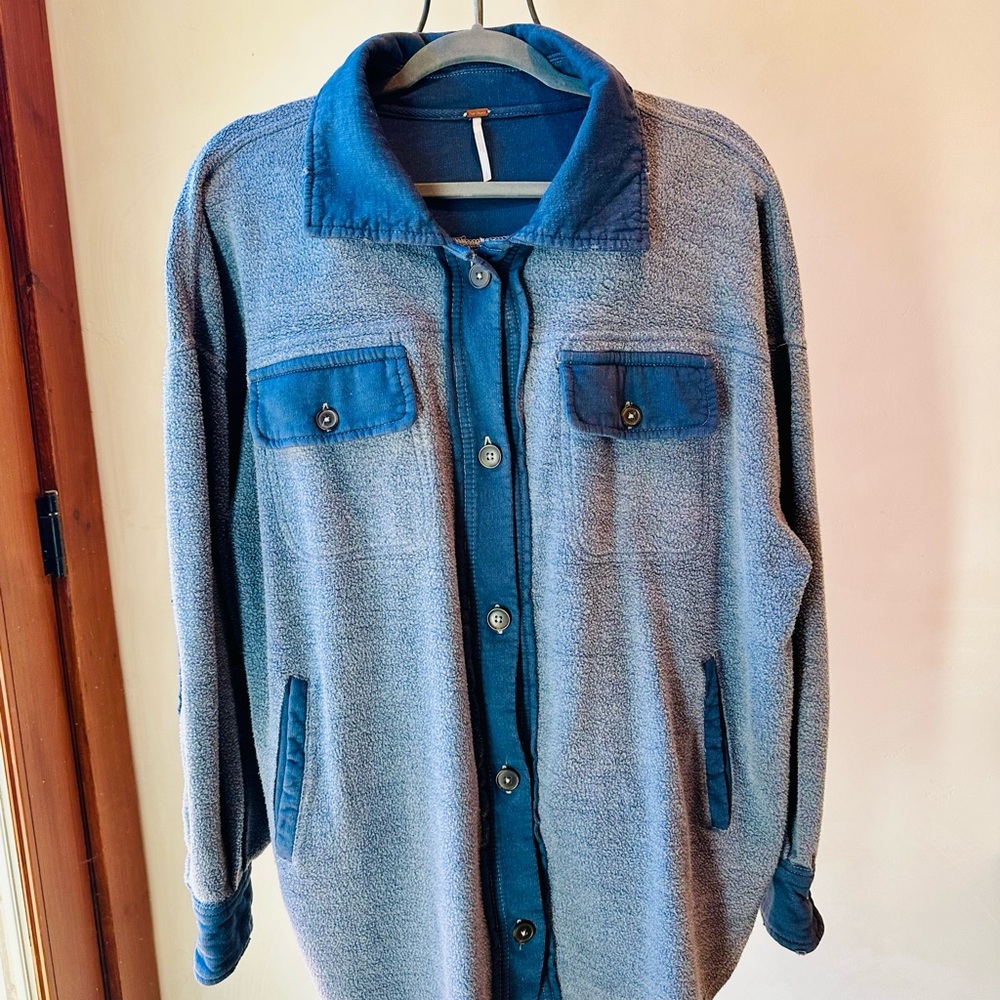 Free People Two-Tone Blue Utility Shacket